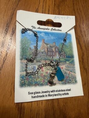 Blue Sea Glass Mermaid Charm Anklet
